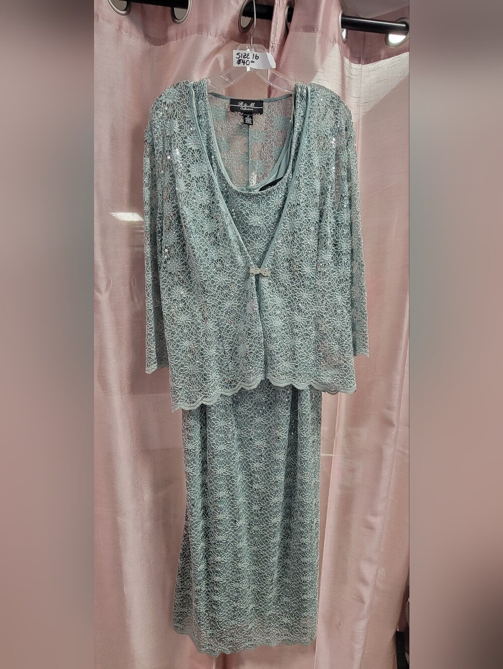Elegant Lace Long Sleeve 2 Piece Dress Set - Light Sage